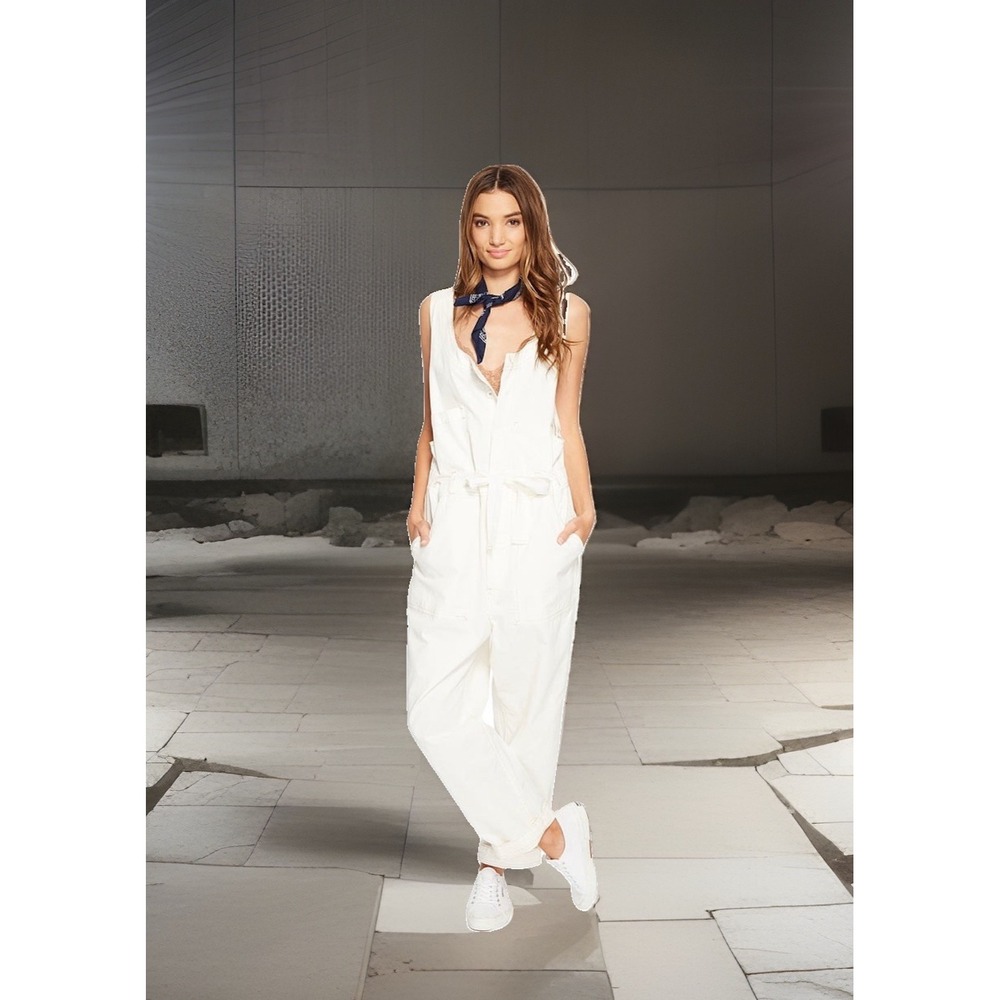 Free People Boho Ivory Work It Jumpsuit Overalls Size X-Small
